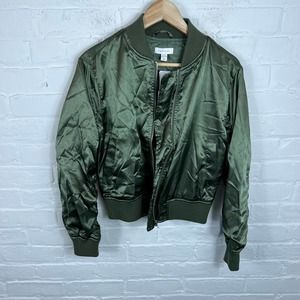 Topshop Women's Full Zip Up Bomber Jacket Long Sleeves Olive Green Size 0